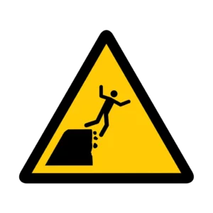 Panneau d'avertissement ISO 7010 W052 rebord falaise instable – panneau de mise en garde à Aigle dans le canton de Vaud (Suisse romande)