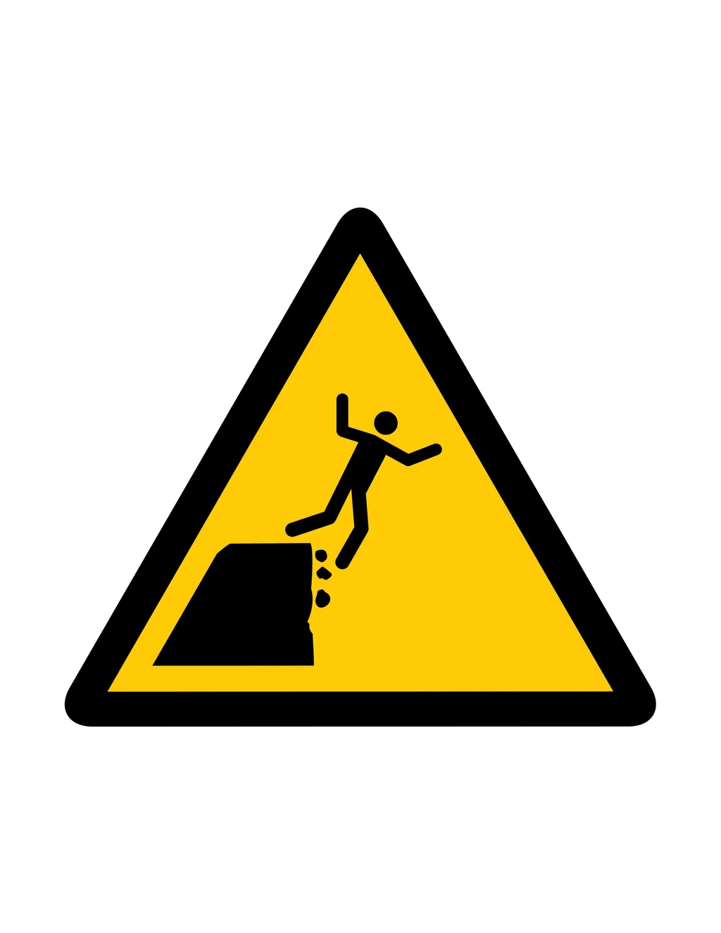 Panneau d'avertissement ISO 7010 W052 rebord falaise instable – panneau de mise en garde à Aigle dans le canton de Vaud (Suisse romande)