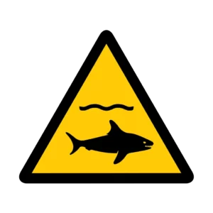 Panneau d'avertissement ISO 7010 W054 requins – signalisation de sécurité dans le canton du Valais