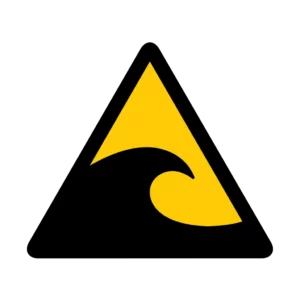 Panneau d'avertissement ISO 7010 W056 zone risque tsunami – panneau de prévention des risques dans notre atelier en Valais