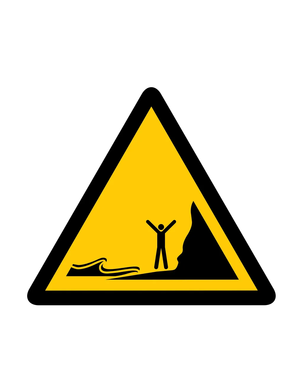 Panneau d'avertissement ISO 7010 W060 marees entrantes – signalétique de sécurité en Valais (Suisse romande)